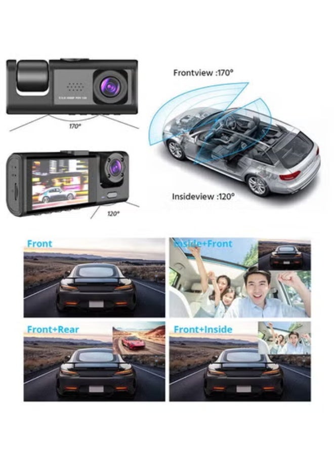 ارواق كاميرا أمامية وخلفية 1080P 3 عدسات 2 بوصة كاميرا سيارة للرؤية الليلية ومسجل DVR - Image 3