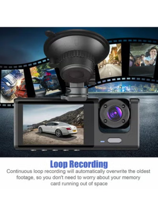 ارواق كاميرا أمامية وخلفية 1080P 3 عدسات 2 بوصة كاميرا سيارة للرؤية الليلية ومسجل DVR - Image 5