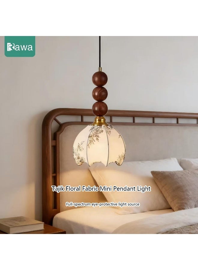 Rawa Japanese-style vintage pendant light, ceiling-mounted fixture featuring a three-colour dimmable LED bulb. Adorned with a printed fabric shade, suitable for recessed ceiling installation in hallways, bedrooms, living rooms, and kitchen entrances. - Image 5