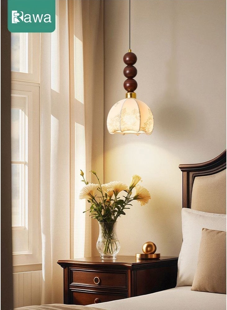Rawa Japanese-style vintage pendant light, ceiling-mounted fixture featuring a three-colour dimmable LED bulb. Adorned with a printed fabric shade, suitable for recessed ceiling installation in hallways, bedrooms, living rooms, and kitchen entrances. - Image 2