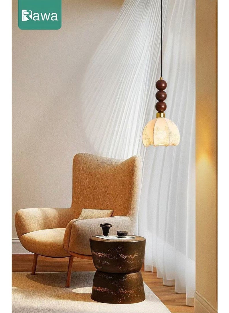 Rawa Japanese-style vintage pendant light, ceiling-mounted fixture featuring a three-colour dimmable LED bulb. Adorned with a printed fabric shade, suitable for recessed ceiling installation in hallways, bedrooms, living rooms, and kitchen entrances. - Image 3