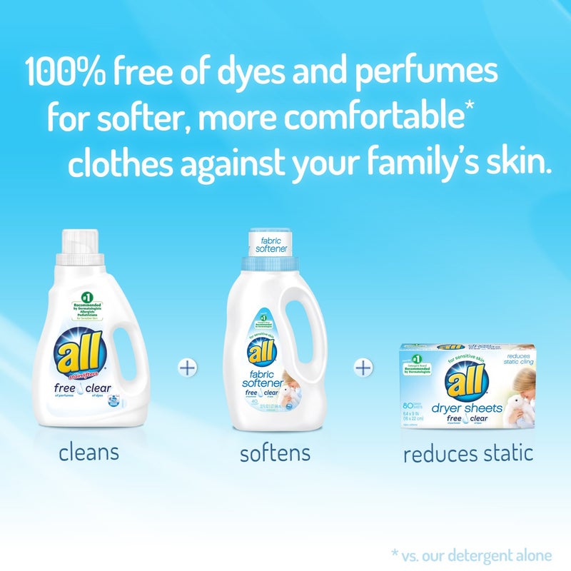 all Concentrated Fabric Softener Liquid, 40 Loads-Free & Clear-32 oz - Image 2