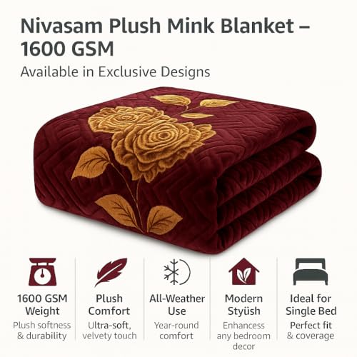 Nivasam Premium Single Bed Mink Blanket | 1.6 kg | Ultra-Soft | Plush & Warm | Modern Designer Winter Blanket for All Seasons (Crimson Elegance) - Image 3