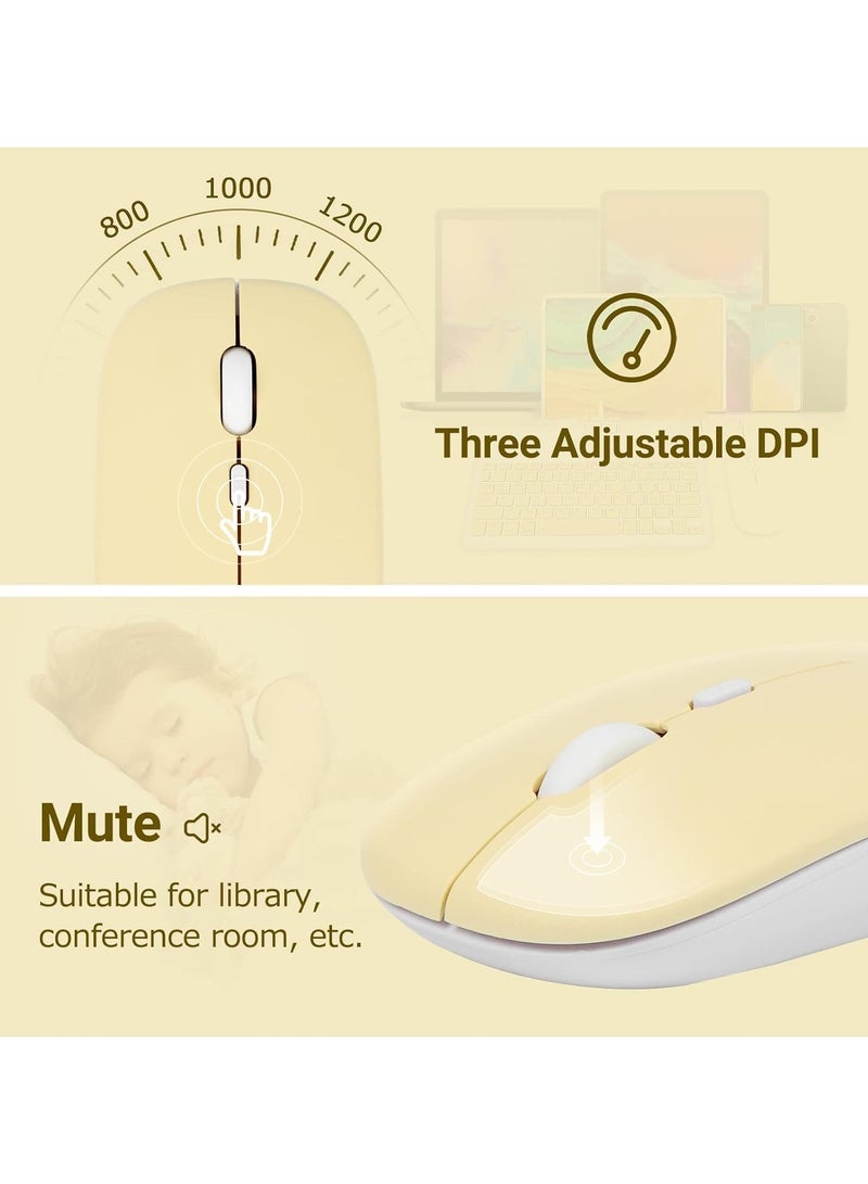 بيتشو مجموعة لوحة مفاتيح وماوس لاسلكية عالمية تعمل بالبلوتوث باللون الأصفر - Image 5