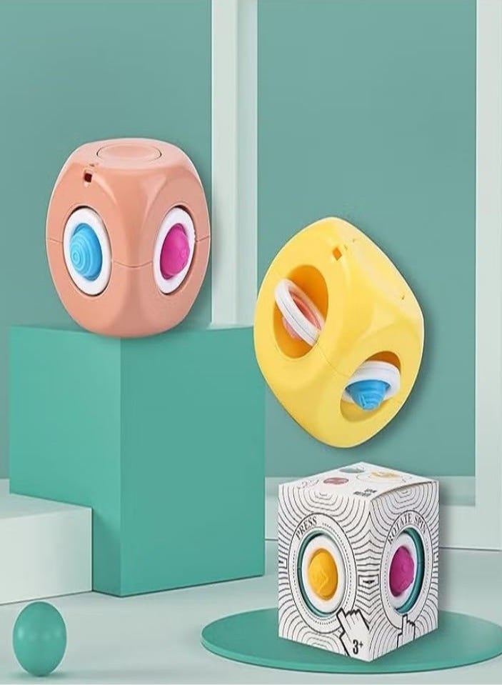 3 مكعبات جيروسكوبية لتخفيف الضغط والقلق، ألعاب فقاعات من السيليكون، ألعاب تململ يدوية للبالغين والأطفال، ألغاز حسية (بني/أكوا/أصفر) - Image 3