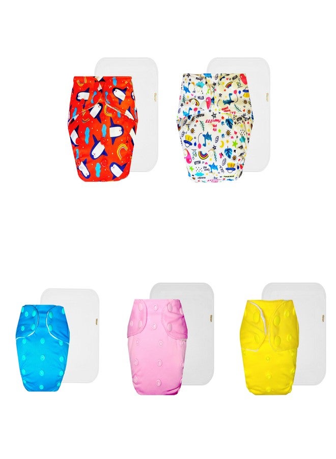 Dumbledo Premium Cloth Diaper with Cotton Insert (Pack of 5) | Hypoallergenic | Reusable & Washable | Travel Friendly | Designed by Moms | 3 Months - 3 Years | Unisex Baby - Image 1