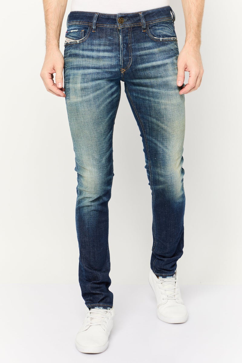 DIESEL جينز سليم فيت للرجال، مغسول وقابل للتمدد، أزرق - Image 1