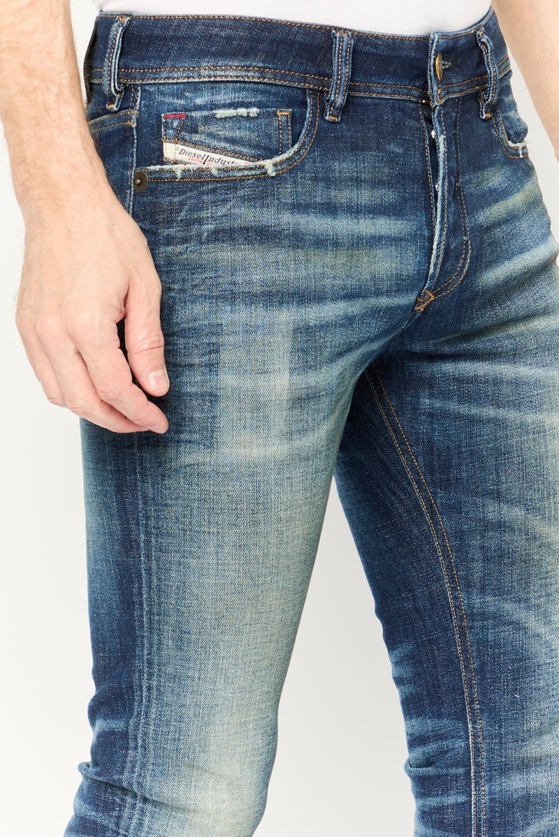 DIESEL جينز سليم فيت للرجال، مغسول وقابل للتمدد، أزرق - Image 4