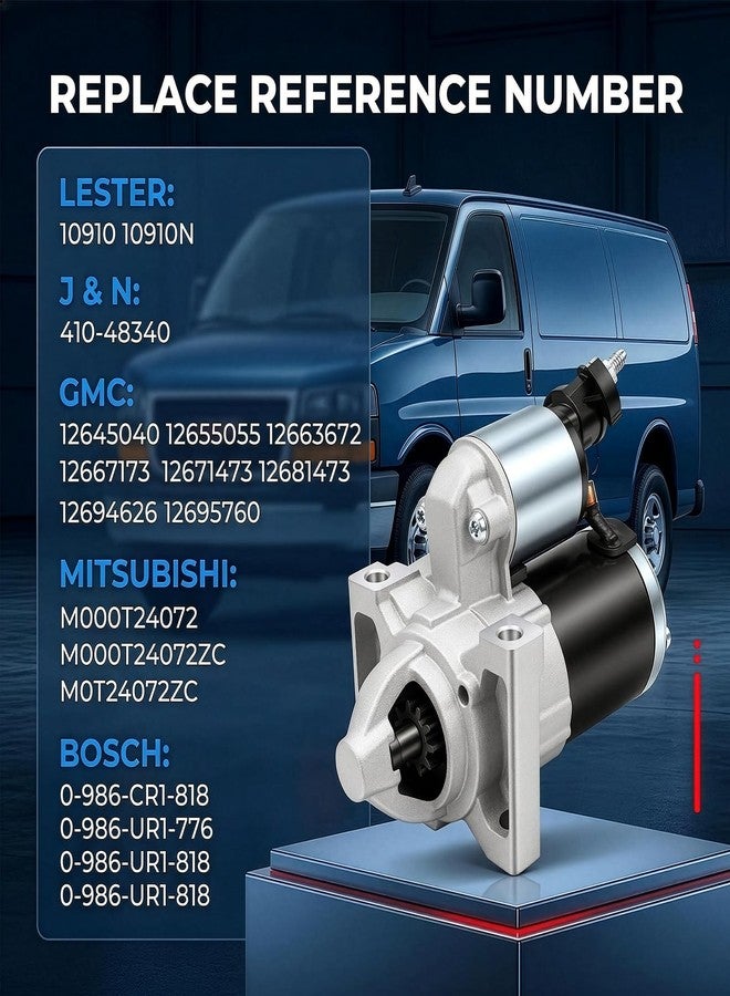 Tutor Auto 10910 New Starter Motor Replacement for 14-20 Chevrolet Silverado 1500 Suburban Tahoe Express, 14-22 GMC Sierra 1500 Yukon XL Savana 2500 3500, Cadillac Escalade ESV, V6 V8 4.3L 5.3L 6.2L, 12655055 - Image 3