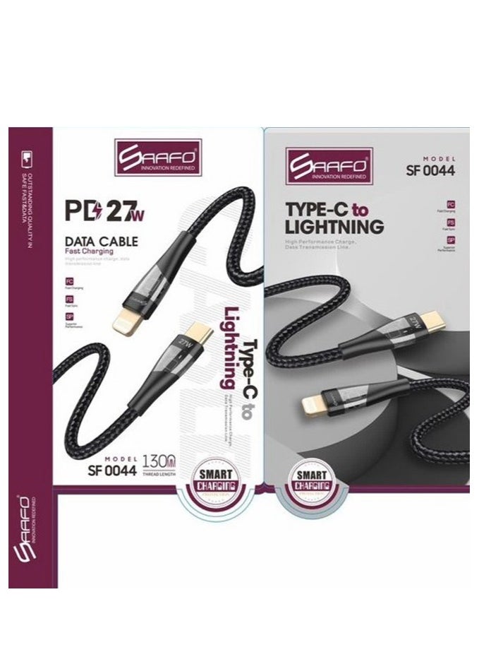 SAAFO - Saafo Series USB C to Lightning Cable 20W PD Fast Charging Data Transfer Type-C Head for Apple iPhone 13 12 11 Pro Max Mini XS X 8 7 6 5 SE iPad and More (1m) Black - Image 1