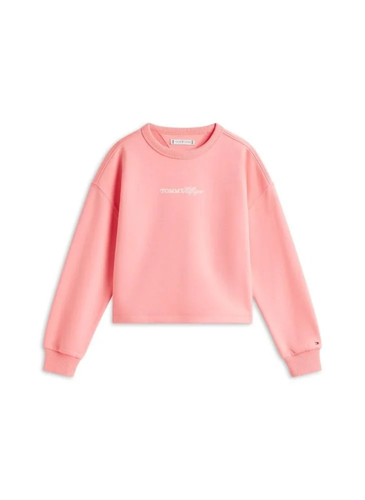 Tommy Hilfiger Tropical Blush Glitter Logo Relaxed Terry Sweatshirt for Women | Best Price UAE