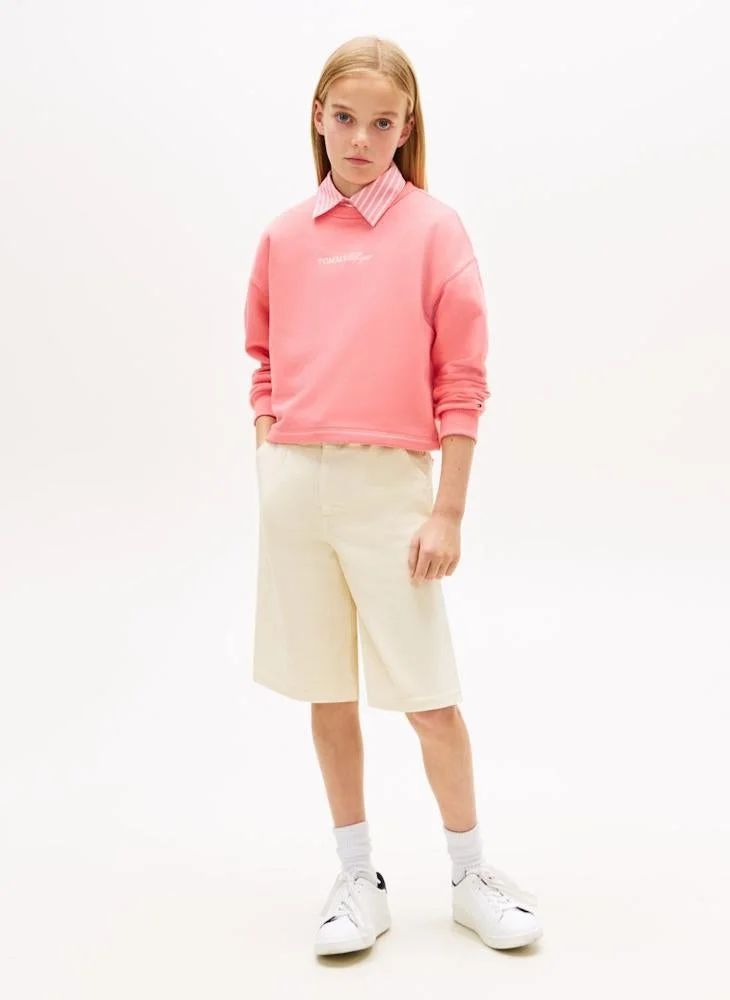 Tommy Hilfiger Tropical Blush Glitter Logo Relaxed Terry Sweatshirt for Women | Best Price UAE