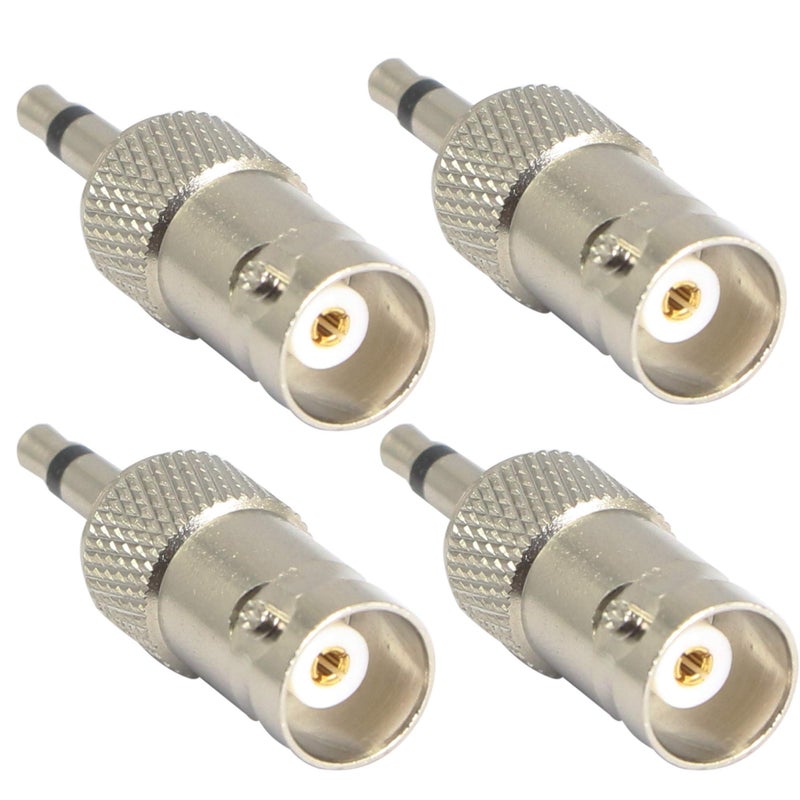 XMSJSIY 3.5mm Mono to BNC Adapter, BNC Female Jack to 1/8" TS Male Plug Nickel-Pated Bidirection Connector for CCTV DVR Camera and More (4 Pack) - Image 1