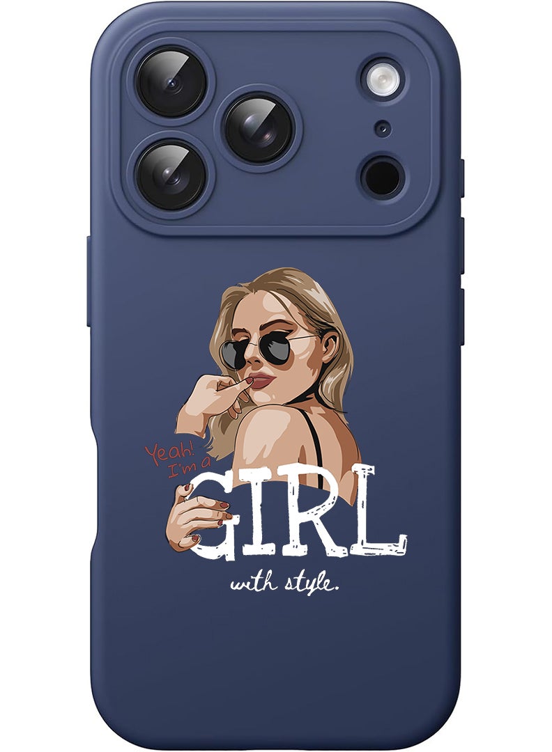 Theodor Protective Slim Fit Case Liquid Silicone Cover with Full Body Protection Anti-Scratch Shockproof Case For Apple iPhone 17 Pro Max (Blue) Girl with Style - White - Image 1