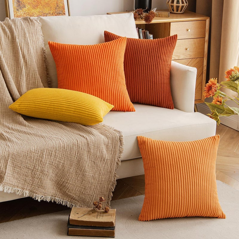 EMEMA Cushion Cover Corduroy Decorative Cushion Cover Sofa Cushion 50 x 50 cm Cord Cushion Cover Decorative Soft Decorative Cushion Covers for Sofa Armchair Home Bedroom Straw Yellow - Image 4