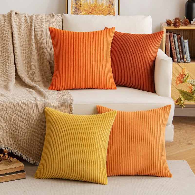 EMEMA Cushion Cover Corduroy Decorative Cushion Cover Sofa Cushion 50 x 50 cm Cord Cushion Cover Decorative Soft Decorative Cushion Covers for Sofa Armchair Home Bedroom Straw Yellow - Image 5