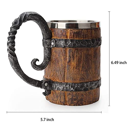 VORAGA Handmade Wooden Barrel Beer Mug, Bucket Shaped Drinkware with Handle, Stainless Steel Double Wall Cocktail Mug for Bar Restaurant, Vintage Bar Accessories (18 oz) - Image 5