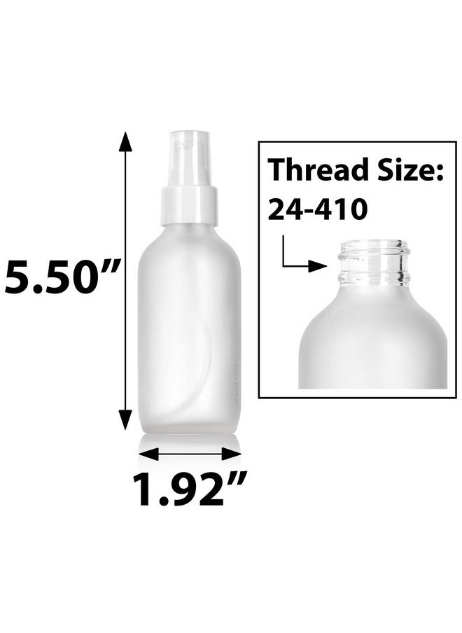 JUVITUS 4 Oz / 120 Ml Frosted Clear Glass Boston Round Bottle With White Treatment Pump (24 Pack) Refillable Empty Storage Containers  - Image 2