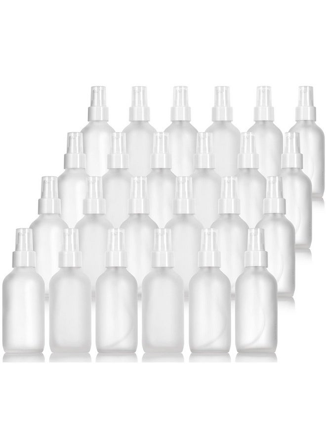 JUVITUS 4 Oz / 120 Ml Frosted Clear Glass Boston Round Bottle With White Treatment Pump (24 Pack) Refillable Empty Storage Containers  - Image 1
