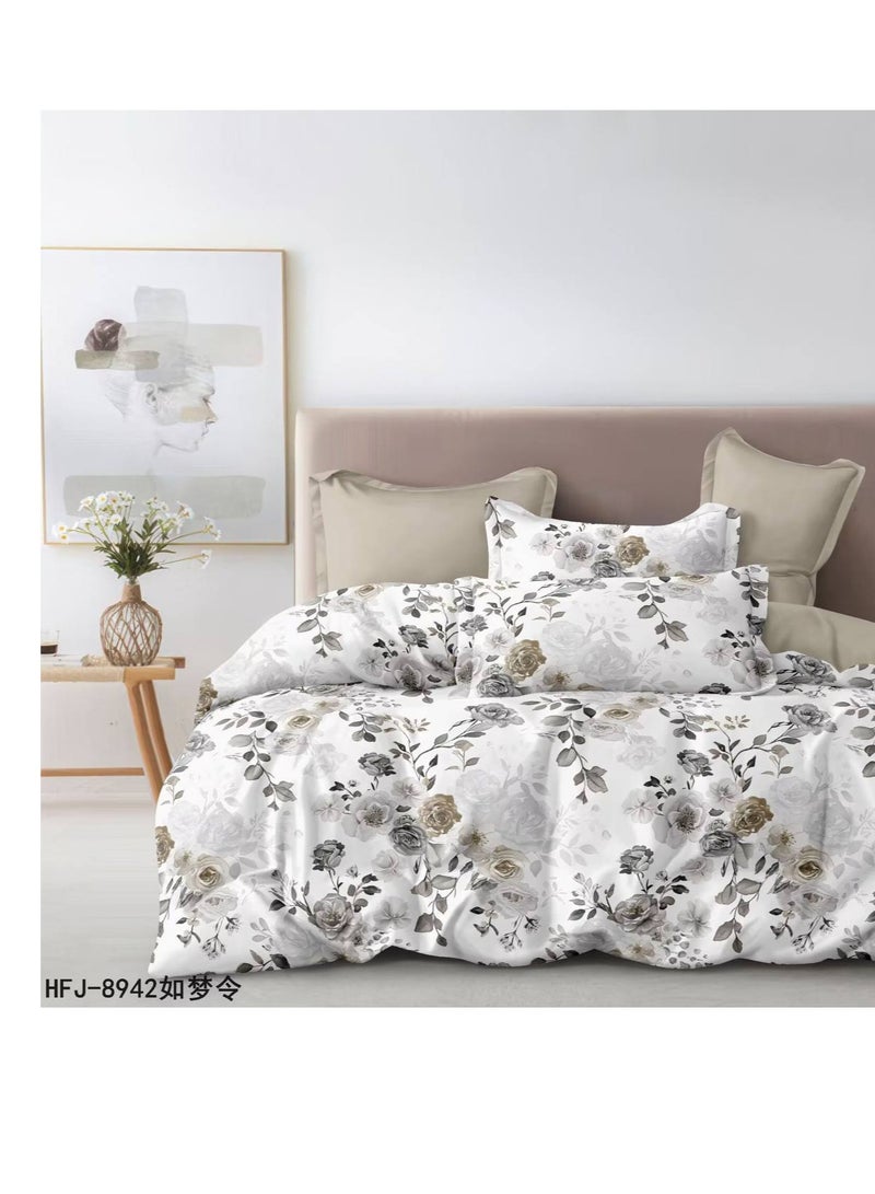 BAIG Soft Cotton 6 pcs King Size Duvet Cover Set, fitted bedsheet Comforter Cover, Bedding with Zipper Closure and Corner Ties 