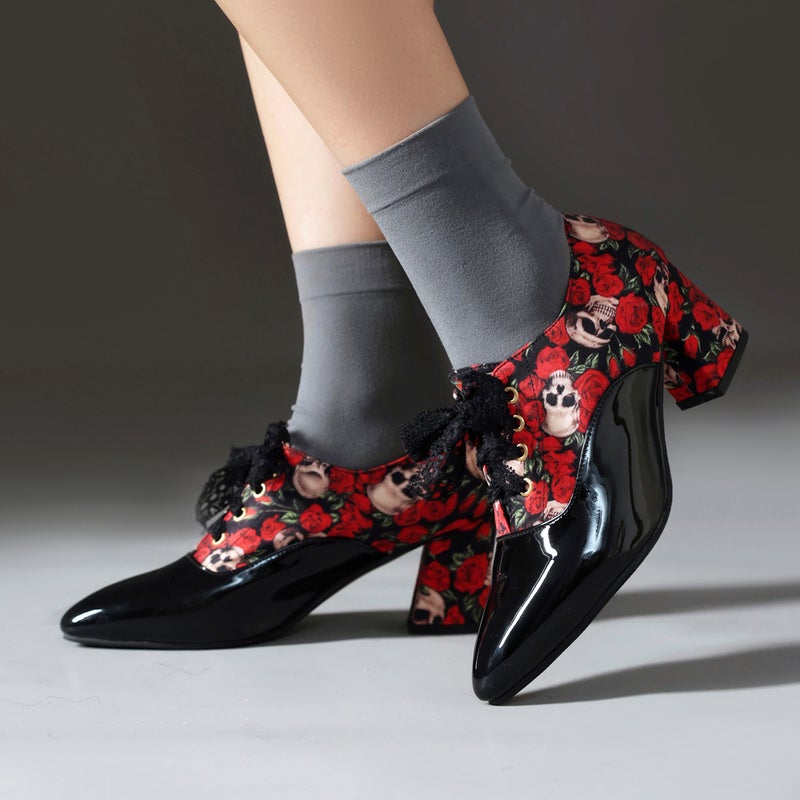 2024 Spring New High Heeled Ribbon 40-46 Thick Heeled One Lace Printed Single Shoes For Women - Image 2