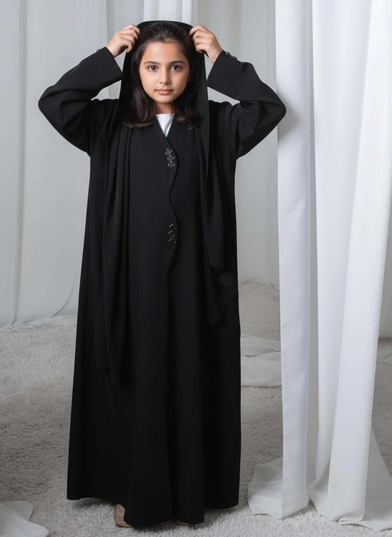 MSquare Fashion Kids Abaya With Sheila  Elegant Black Barbie Crepe Modest Wear for Girls