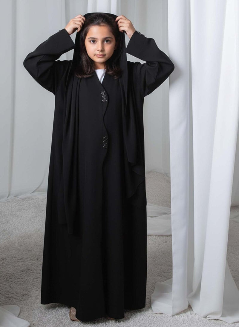 MSquare Fashion Kids Abaya With Sheila  Elegant Black Barbie Crepe Modest Wear for Girls - Image 1