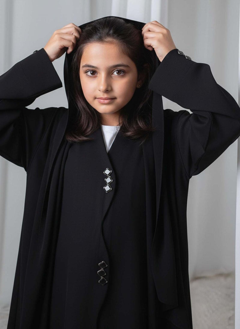 MSquare Fashion Kids Abaya With Sheila  Elegant Black Barbie Crepe Modest Wear for Girls - Image 3