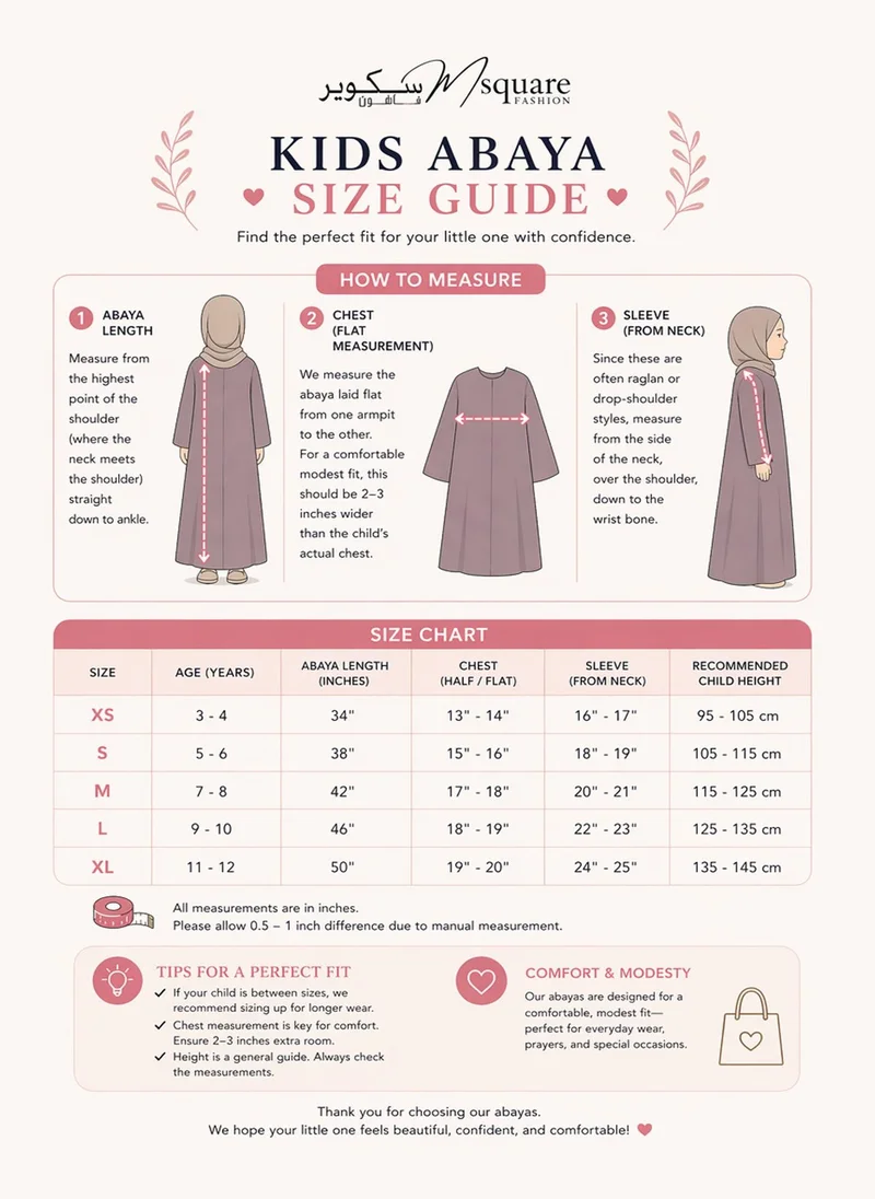 MSquare Fashion  Kids Abaya With Sheila  Elegant Black Barbie Crepe Modest Wear for Girls for Women | Best Price UAE