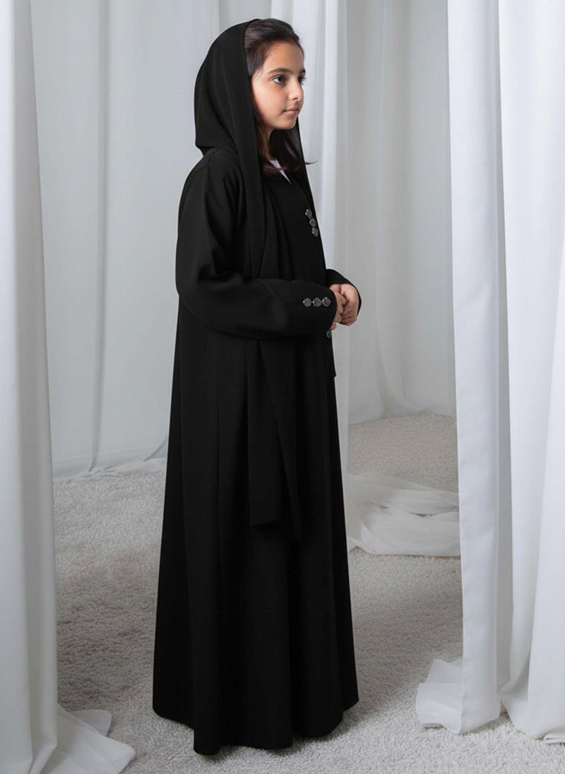 MSquare Fashion Kids Abaya With Sheila  Elegant Black Barbie Crepe Modest Wear for Girls - Image 2