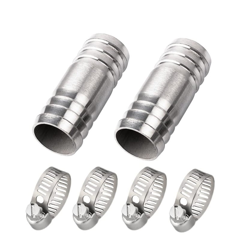 Pysrych Stainless Steel 304 Hose Barb Fitting Union 1" Barbed x 1" Barbed Splicer Mender Coupler with Hose Clamp (Pack of 2) - Image 5
