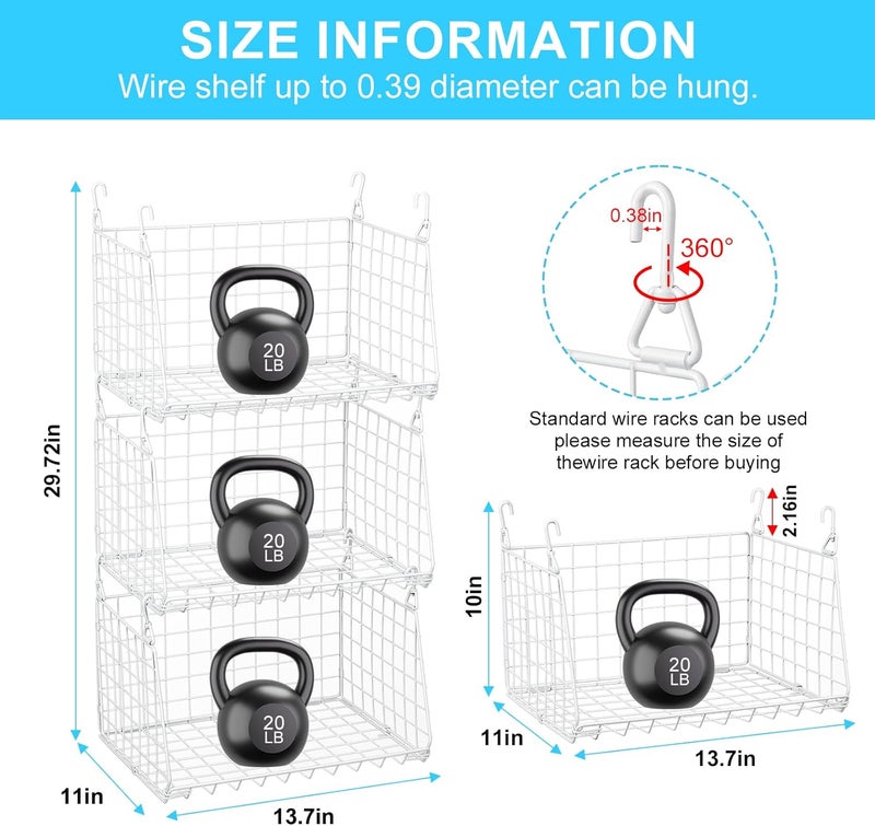 Sonyabecca 3-Tier Hanging Laundry Basket Organizer：Foldable Wire Shelf Laundry Room Organizer with 360°Rotating Hooks Small Space Solutions Closet Hanging Organizer - Laundry Organization, White Patent - Image 5