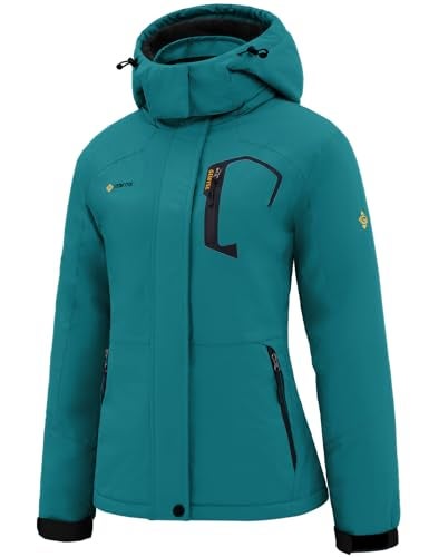 GEMYSE Womens Ski Snow Jacket Warm Winter Waterproof Coat Snowboard Rain Jacket Hooded Windproof WindbreakerMoonblueXLarge
