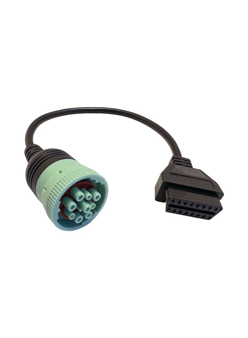 9 Pin to 16 Pin OBD2 Adapter Cable for Heavy Duty Trucks and Commercial Vehicles,Type 2 Green J1939 Diagnostic Connector Plug Work with Truck OBD Diagnostic Scanner Tool - Image 1