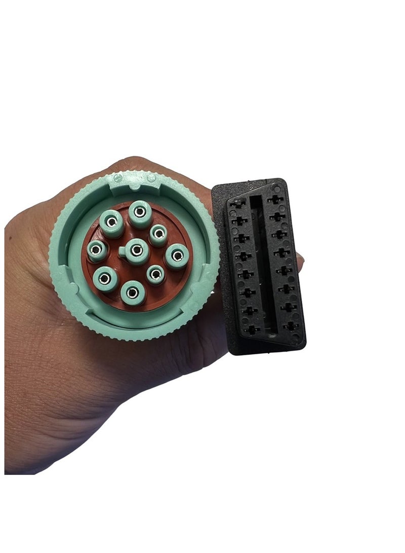 9 Pin to 16 Pin OBD2 Adapter Cable for Heavy Duty Trucks and Commercial Vehicles,Type 2 Green J1939 Diagnostic Connector Plug Work with Truck OBD Diagnostic Scanner Tool - Image 2