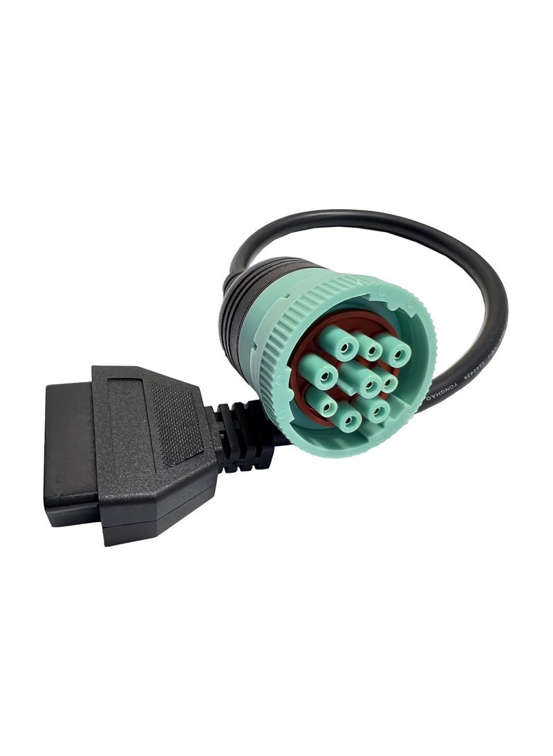 9 Pin to 16 Pin OBD2 Adapter Cable for Heavy Duty Trucks and Commercial Vehicles,Type 2 Green J1939 Diagnostic Connector Plug Work with Truck OBD Diagnostic Scanner Tool - Image 3