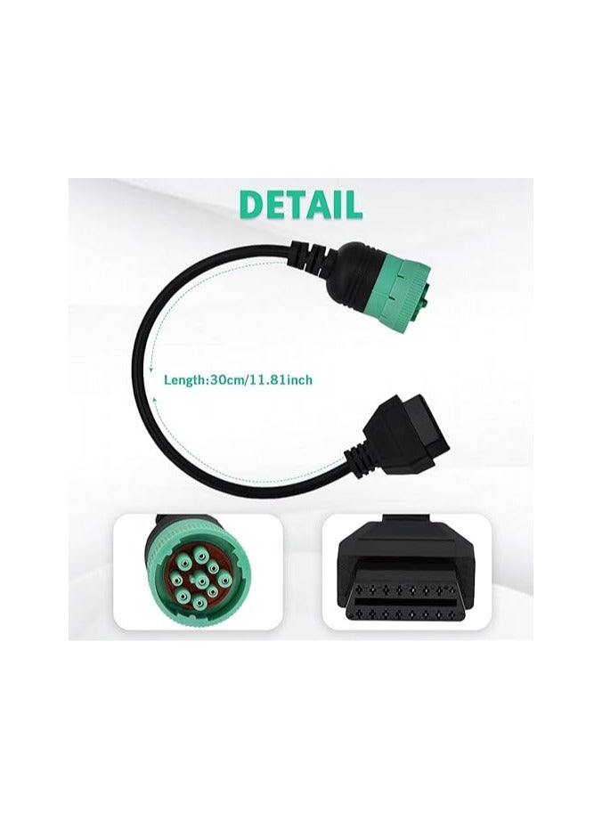 9 Pin to 16 Pin OBD2 Adapter Cable for Heavy Duty Trucks and Commercial Vehicles,Type 2 Green J1939 Diagnostic Connector Plug Work with Truck OBD Diagnostic Scanner Tool - Image 4