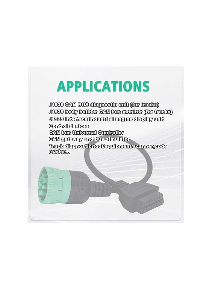 9 Pin to 16 Pin OBD2 Adapter Cable for Heavy Duty Trucks and Commercial Vehicles,Type 2 Green J1939 Diagnostic Connector Plug Work with Truck OBD Diagnostic Scanner Tool - Image 5