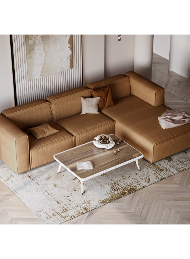 الهوم كنبة زاوية 4 مقاعد شكل حرفL بمقاس 260x93x140x70 سم - بيج - Image 1