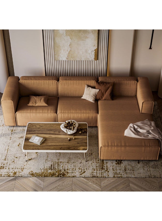 الهوم كنبة زاوية 4 مقاعد شكل حرفL بمقاس 260x93x140x70 سم - بيج - Image 2