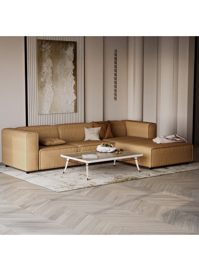 الهوم كنبة زاوية 4 مقاعد شكل حرفL بمقاس 260x93x140x70 سم - بيج - Image 3