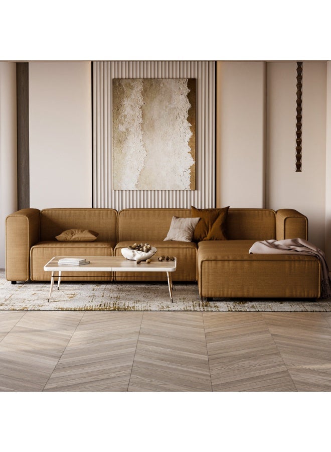 الهوم كنبة زاوية 4 مقاعد شكل حرفL بمقاس 260x93x140x70 سم - بيج - Image 4