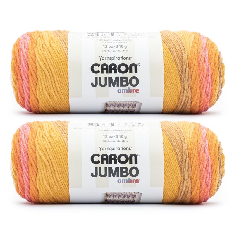 Caron Jumbo Ombre Sunset Yarn  2 Pack of 12oz340g  Acrylic  4 Worsted Medium  595 Yards  Knitting  Crochet