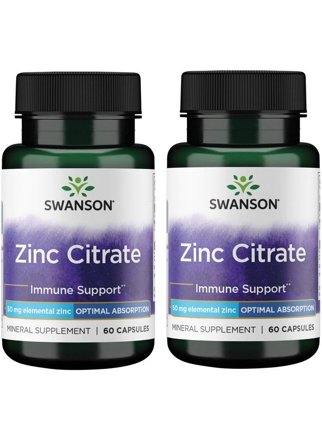 سوانسون سيترات الزنك من سوانسون - مكمل معدني يعزز صحة الرؤية والجهاز المناعي - تركيبة طبيعية تدعم الصحة العامة - (60 كبسولة، 50 مجم لكل منها) عبوة من قطعتين - Image 1