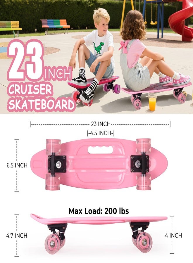Nattork 23.5 Inch Mini Cruiser Girls Skateboard with Portable Handle Classic Retro Plastic Complete Kids Skateboard for Boys Youths Beginners (Pink Castle) - Image 2