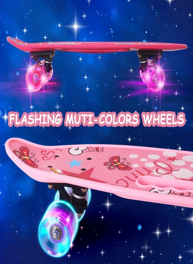 Nattork 23.5 Inch Mini Cruiser Girls Skateboard with Portable Handle Classic Retro Plastic Complete Kids Skateboard for Boys Youths Beginners (Pink Castle) - Image 3