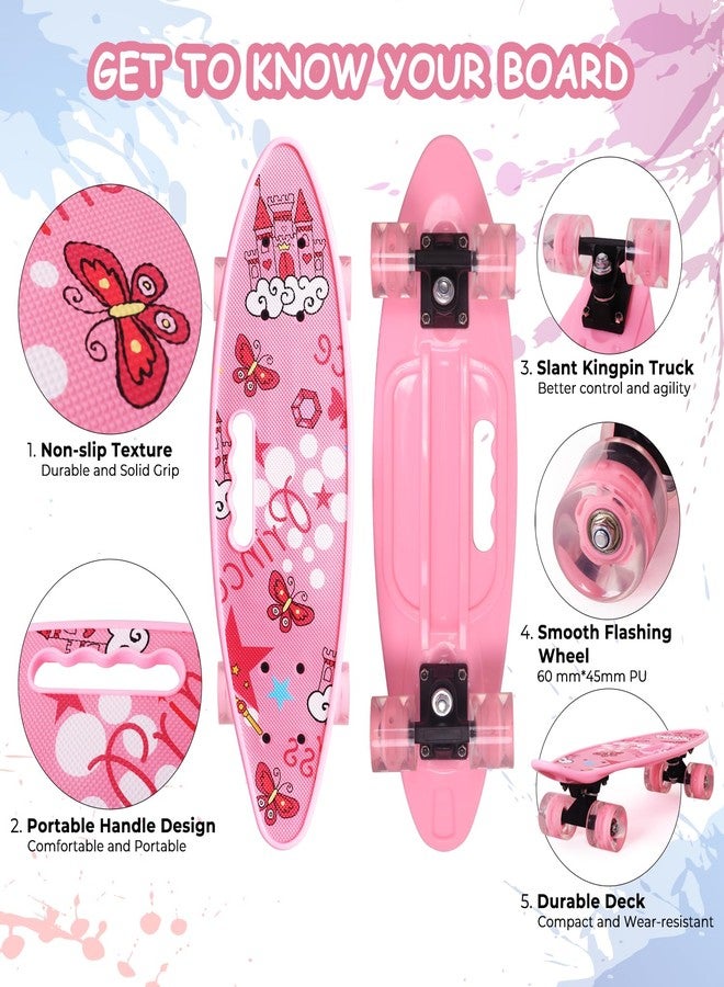 Nattork 23.5 Inch Mini Cruiser Girls Skateboard with Portable Handle Classic Retro Plastic Complete Kids Skateboard for Boys Youths Beginners (Pink Castle) - Image 4
