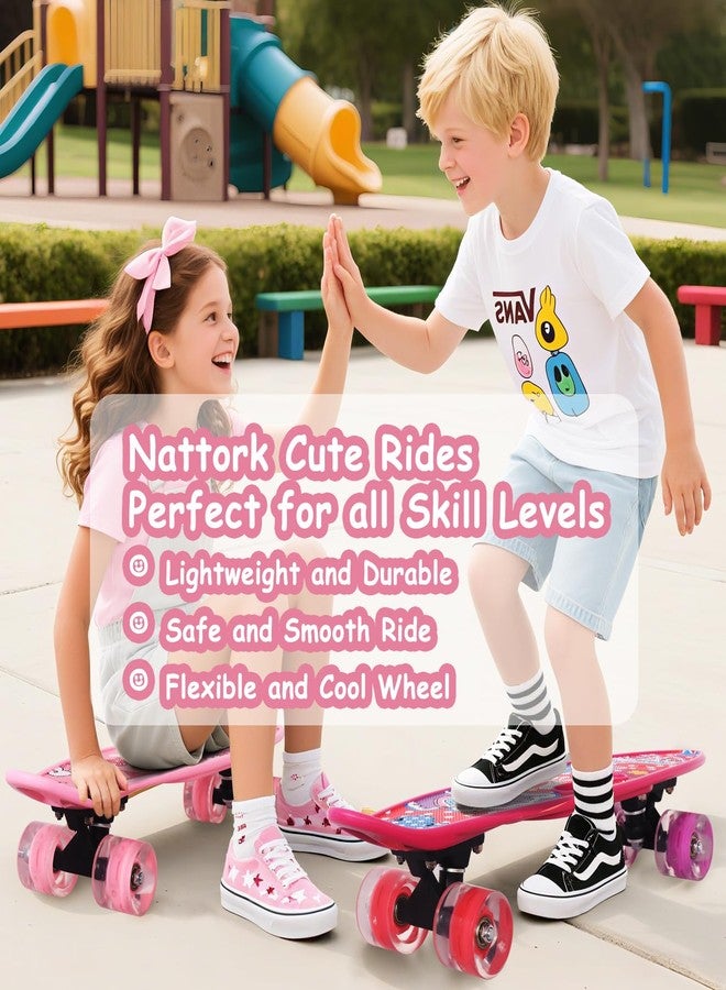 Nattork 23.5 Inch Mini Cruiser Girls Skateboard with Portable Handle Classic Retro Plastic Complete Kids Skateboard for Boys Youths Beginners (Pink Castle) - Image 5
