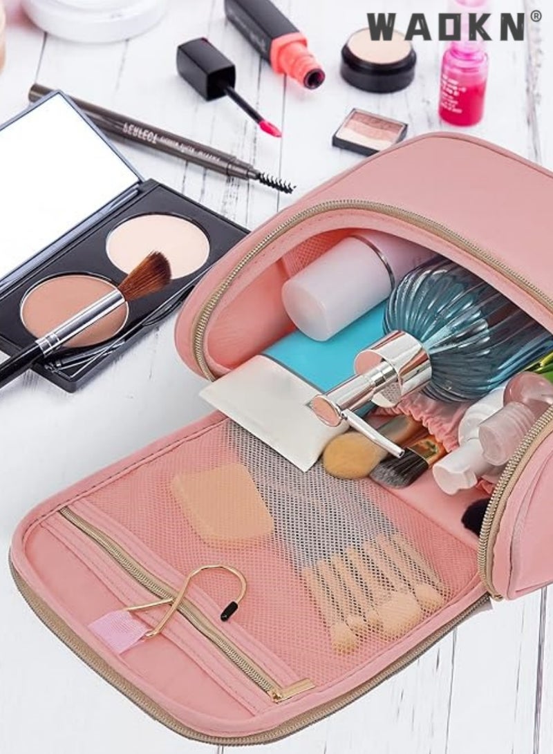 دبليو أيه أو كي أن ماكياج حقيبة السفر مستحضرات التجميل حقيبة اليد المحمولة فتاة مستحضرات التجميل حقيبة للمرأة كبيرة مرحاض حقيبة المنظم، الوردي - Image 4
