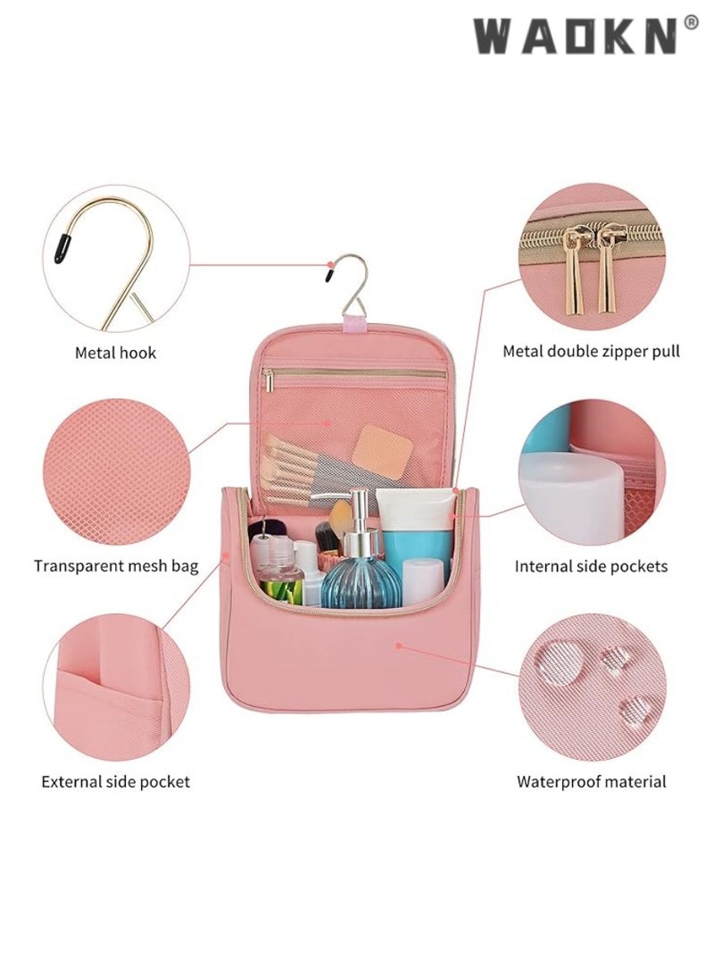 دبليو أيه أو كي أن ماكياج حقيبة السفر مستحضرات التجميل حقيبة اليد المحمولة فتاة مستحضرات التجميل حقيبة للمرأة كبيرة مرحاض حقيبة المنظم، الوردي - Image 2